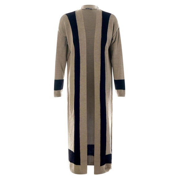 Longline Color Block Open Cardigan - Mocha - Picture 2 of 3